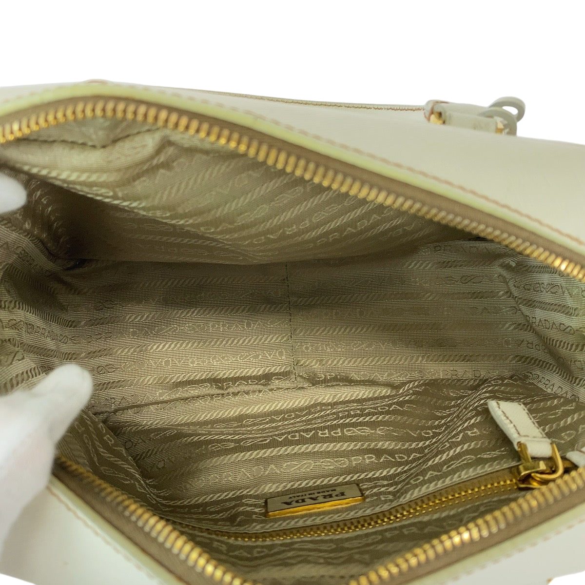 PRADA Saffiano Triangle Logo Plate Ivory Gold Hardware Leather BN1113 Handbag for Women