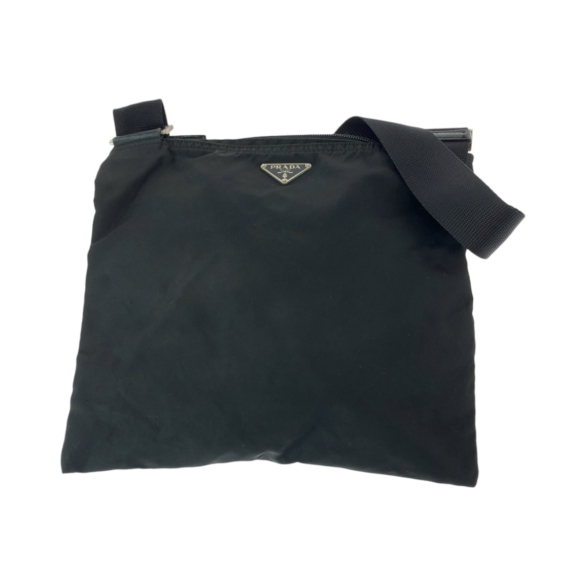 PRADA Prada Tessuto Triangle Logo Plate Black Silver Hardware Nylon Shoulder Bag Pochette Women's