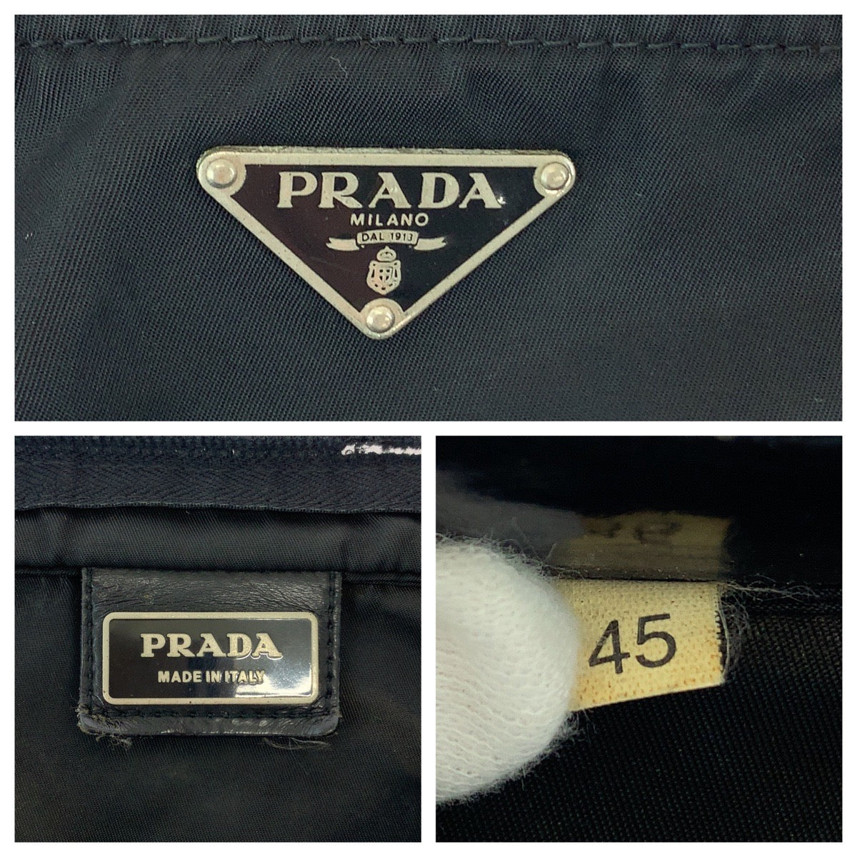 PRADA Prada Tessuto Triangle Logo Plate Black Silver Hardware Nylon Shoulder Bag Pochette Women's