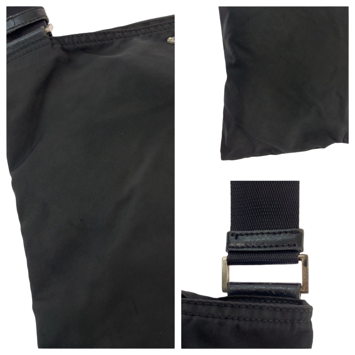 PRADA Prada Tessuto Triangle Logo Plate Black Silver Hardware Nylon Shoulder Bag Pochette Women's