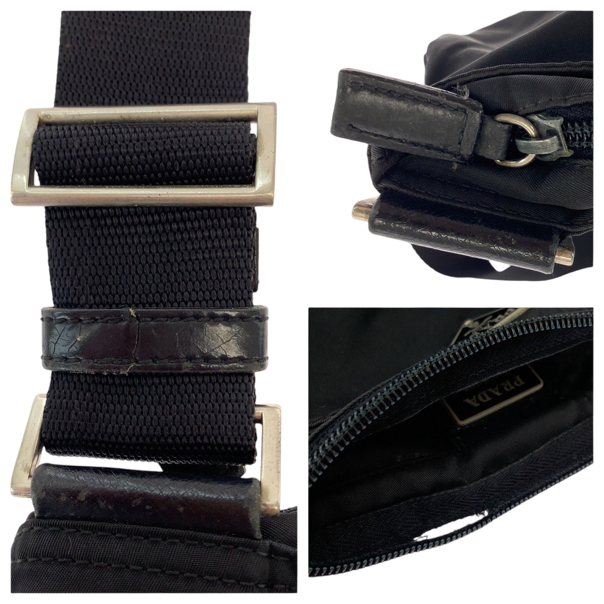 PRADA Prada Tessuto Triangle Logo Plate Black Silver Hardware Nylon Shoulder Bag Pochette Women's