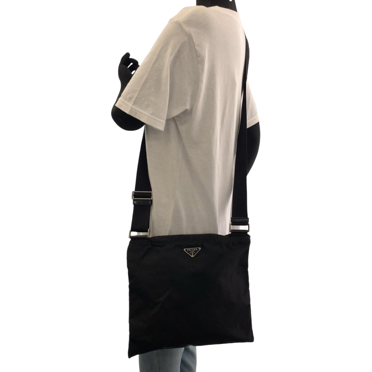 PRADA Prada Tessuto Triangle Logo Plate Black Silver Hardware Nylon Shoulder Bag Pochette Women's
