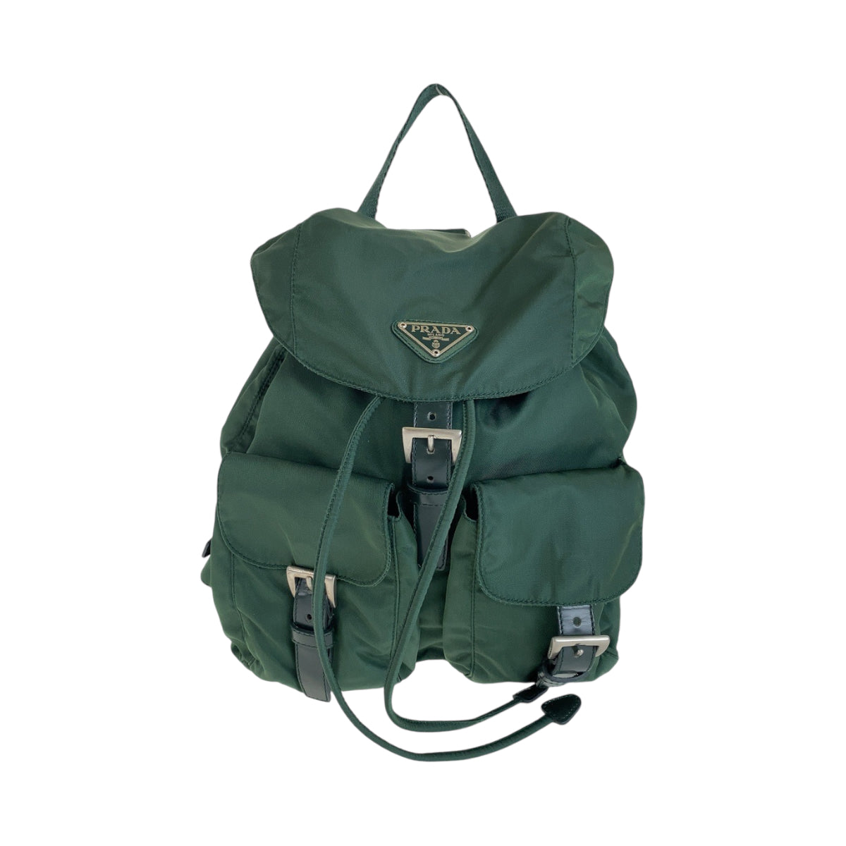 13270
PRADA プラダ テスート 三角ロゴプレート グリーン シルバー金具 ナイロン B6677 リュックサック バックパック  レディース