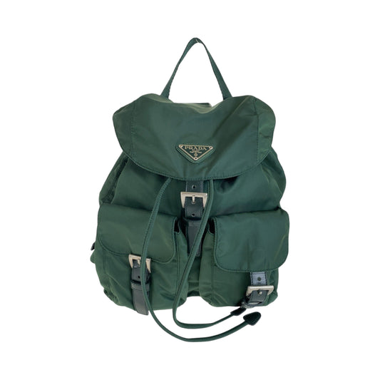 13270
PRADA プラダ テスート 三角ロゴプレート グリーン シルバー金具 ナイロン B6677 リュックサック バックパック  レディース