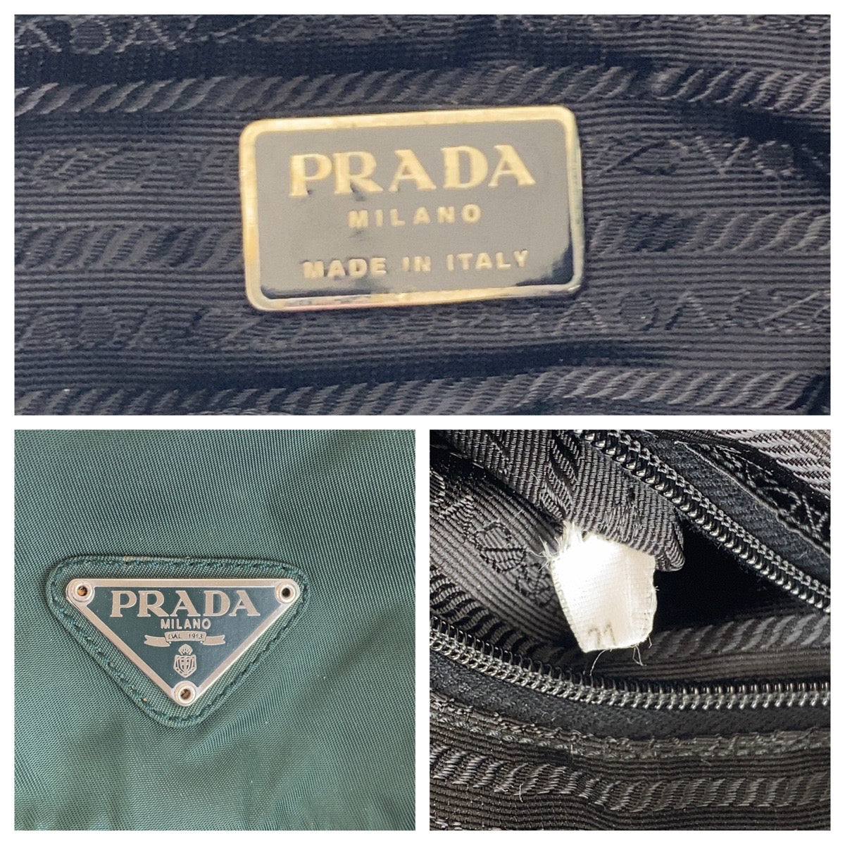 13270
PRADA プラダ テスート 三角ロゴプレート グリーン シルバー金具 ナイロン B6677 リュックサック バックパック  レディース