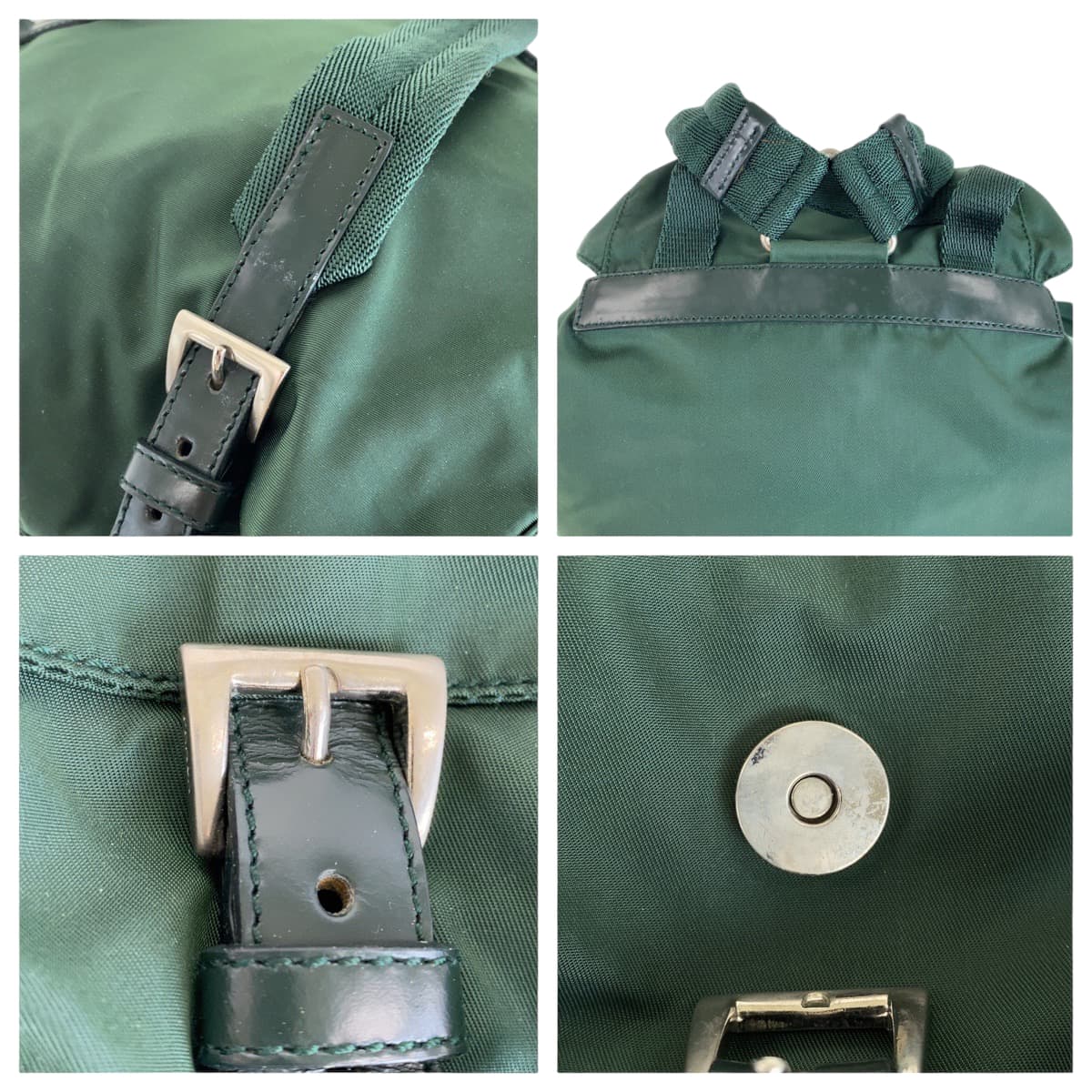 13270
PRADA プラダ テスート 三角ロゴプレート グリーン シルバー金具 ナイロン B6677 リュックサック バックパック  レディース