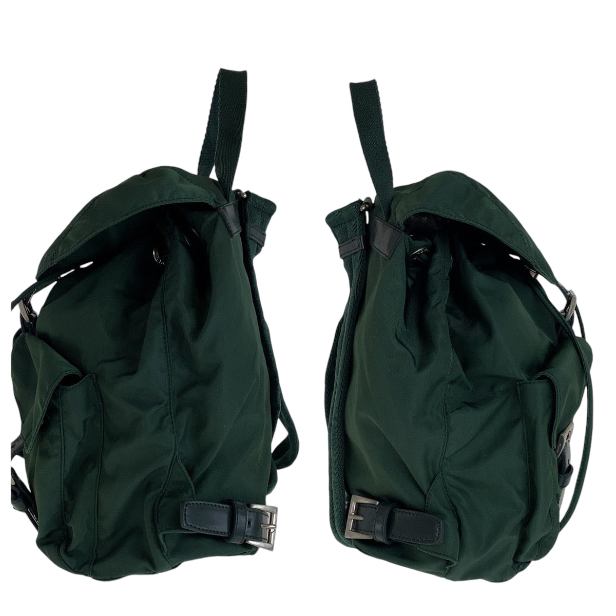 13270
PRADA プラダ テスート 三角ロゴプレート グリーン シルバー金具 ナイロン B6677 リュックサック バックパック  レディース
