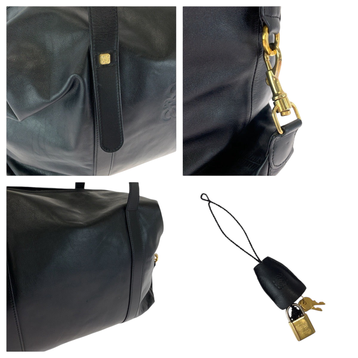 13272
LOEWE ロエベ ヴィンテージ アナグラム 男女兼用 ブラック 黒 ゴールド金具 レザー ボストンバッグ ショルダーバッグ  レディース