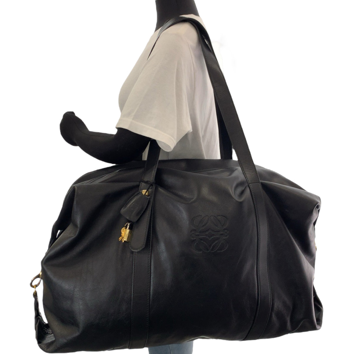 13272
LOEWE ロエベ ヴィンテージ アナグラム 男女兼用 ブラック 黒 ゴールド金具 レザー ボストンバッグ ショルダーバッグ  レディース