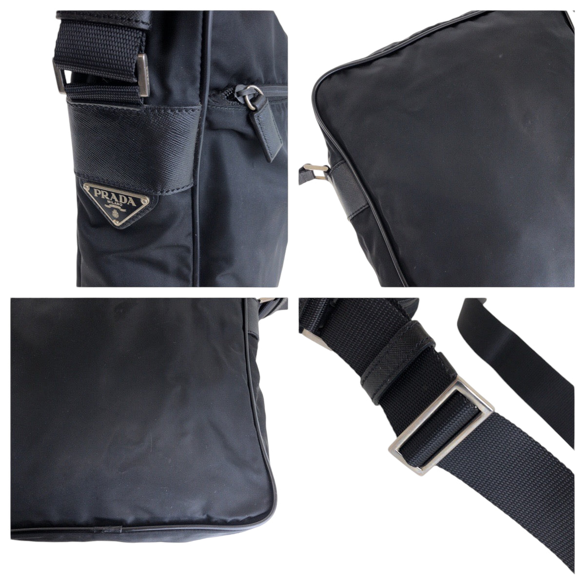 13275
PRADA プラダ テスート 三角ロゴプレート ブラック 黒 シルバー金具 ナイロン ショルダーバッグ メッセンジャーバッグ  レディース