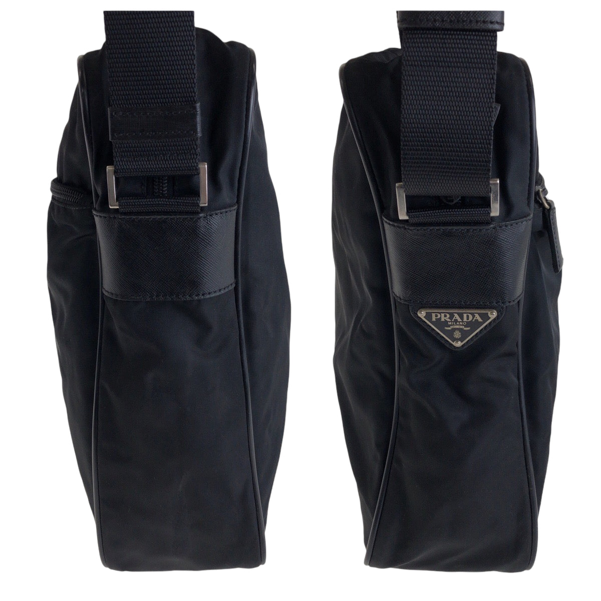 13275
PRADA プラダ テスート 三角ロゴプレート ブラック 黒 シルバー金具 ナイロン ショルダーバッグ メッセンジャーバッグ  レディース
