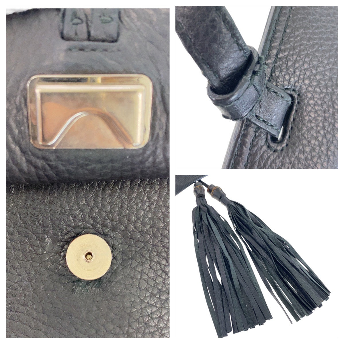 GUCCI グッチ バンブー タッセル デイリー ブラック 黒  レザー 370826 斜め掛け ショルダーバッグ メッセンジャーバッグ  レディース