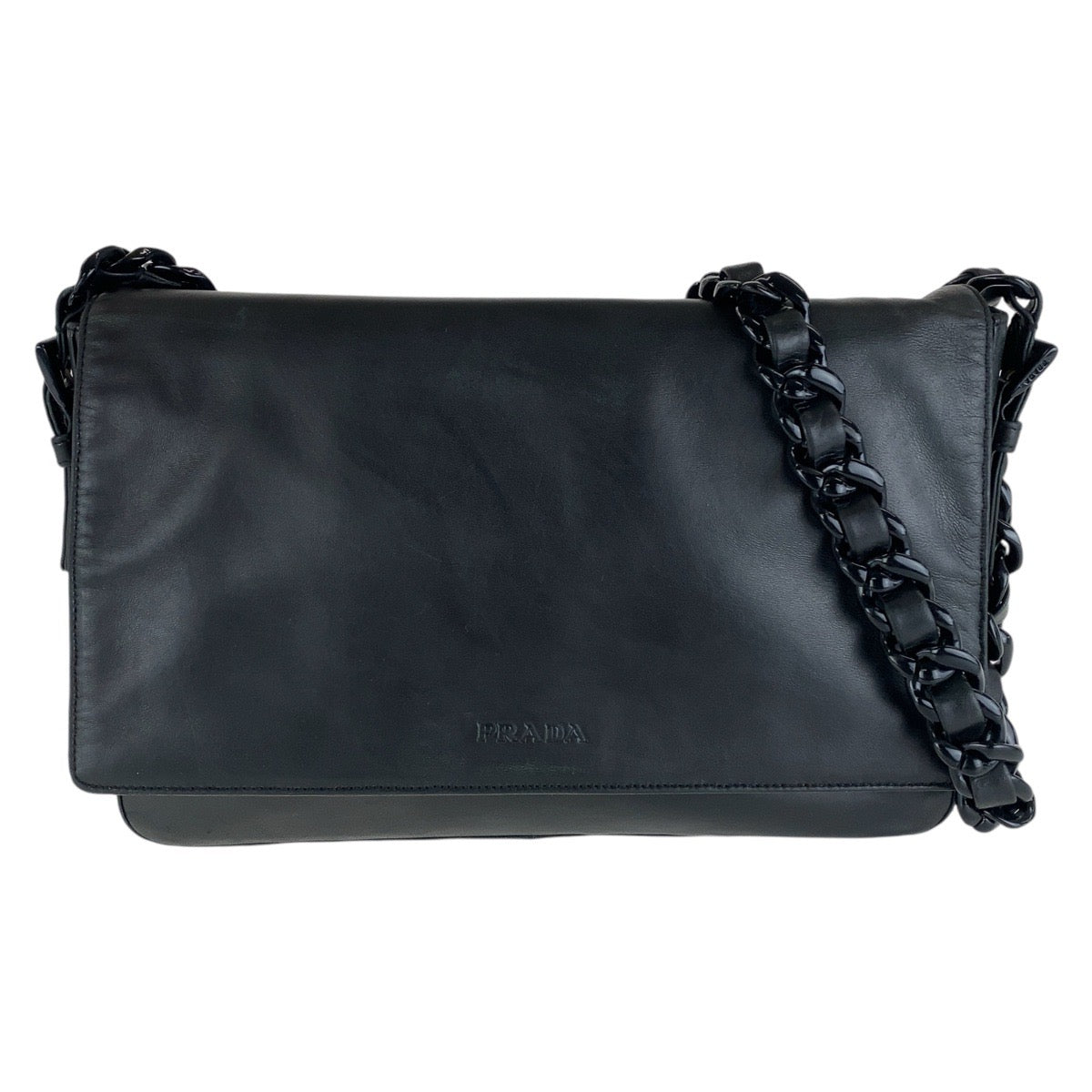 13277
PRADA プラダ ブラック 黒 レザー / プラスチック 斜め掛け ショルダーバッグ ポシェット  レディース