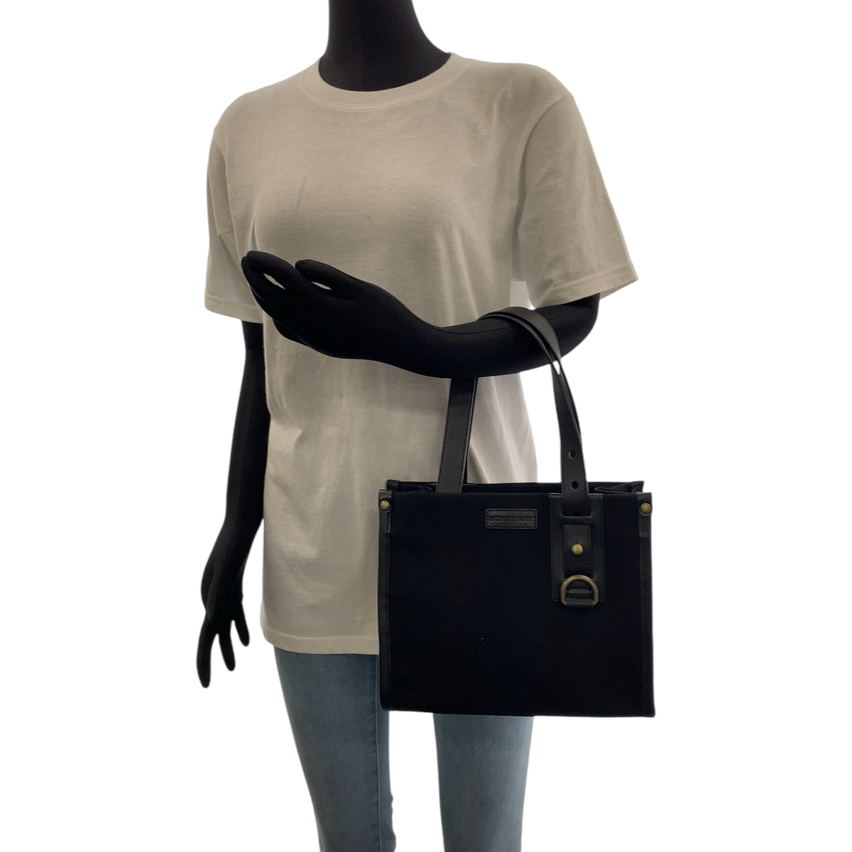 13281
BURBERRY バーバリー チェック柄 ブラック ベージュ シルバー金具 キャンバス ハンドバッグ トートバッグ  レディース