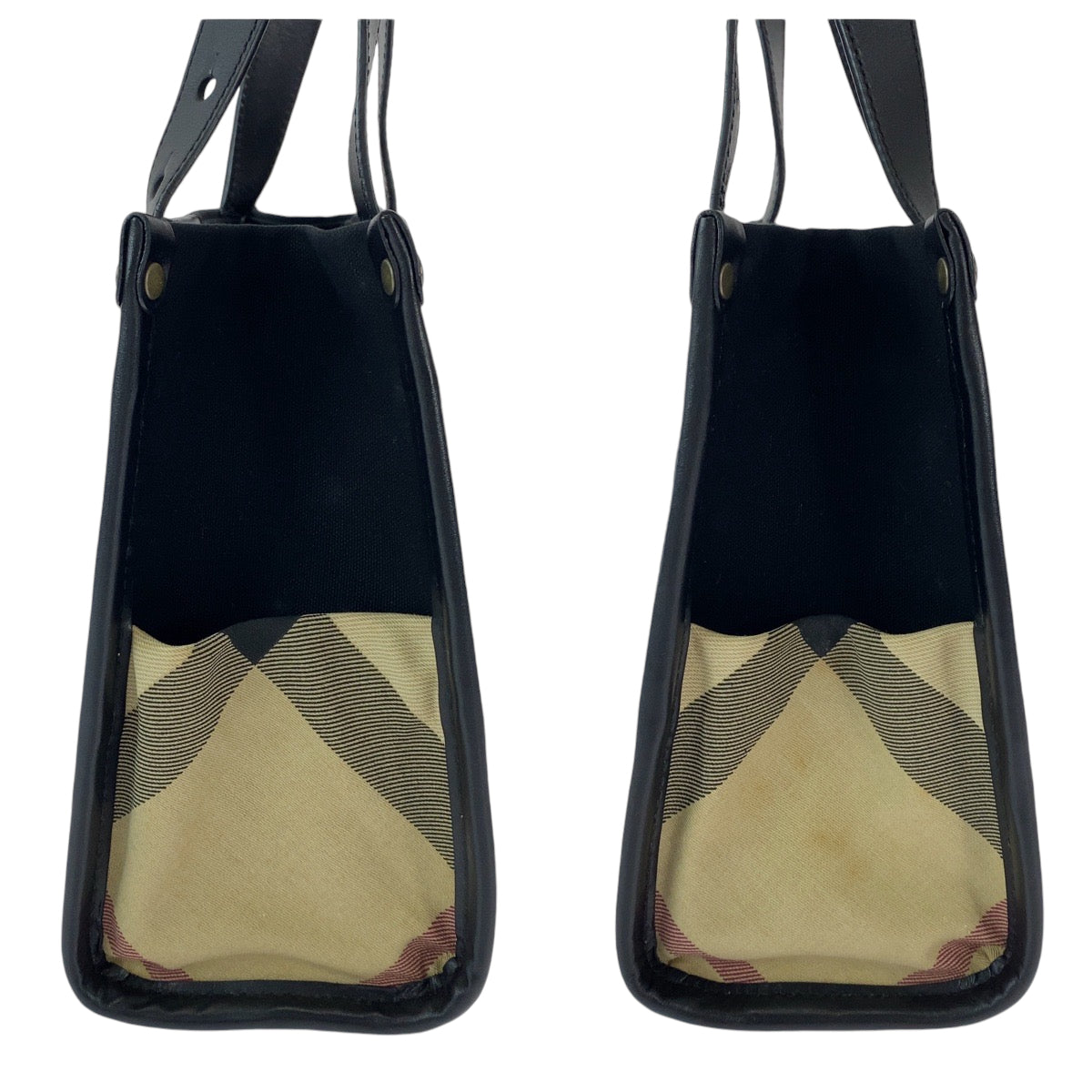 13281
BURBERRY バーバリー チェック柄 ブラック ベージュ シルバー金具 キャンバス ハンドバッグ トートバッグ  レディース