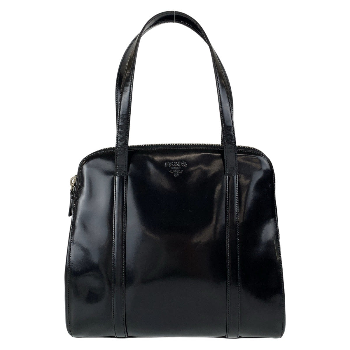 PRADA Prada Black Silver Hardware Patent Leather Handbag Tote Bag Women's