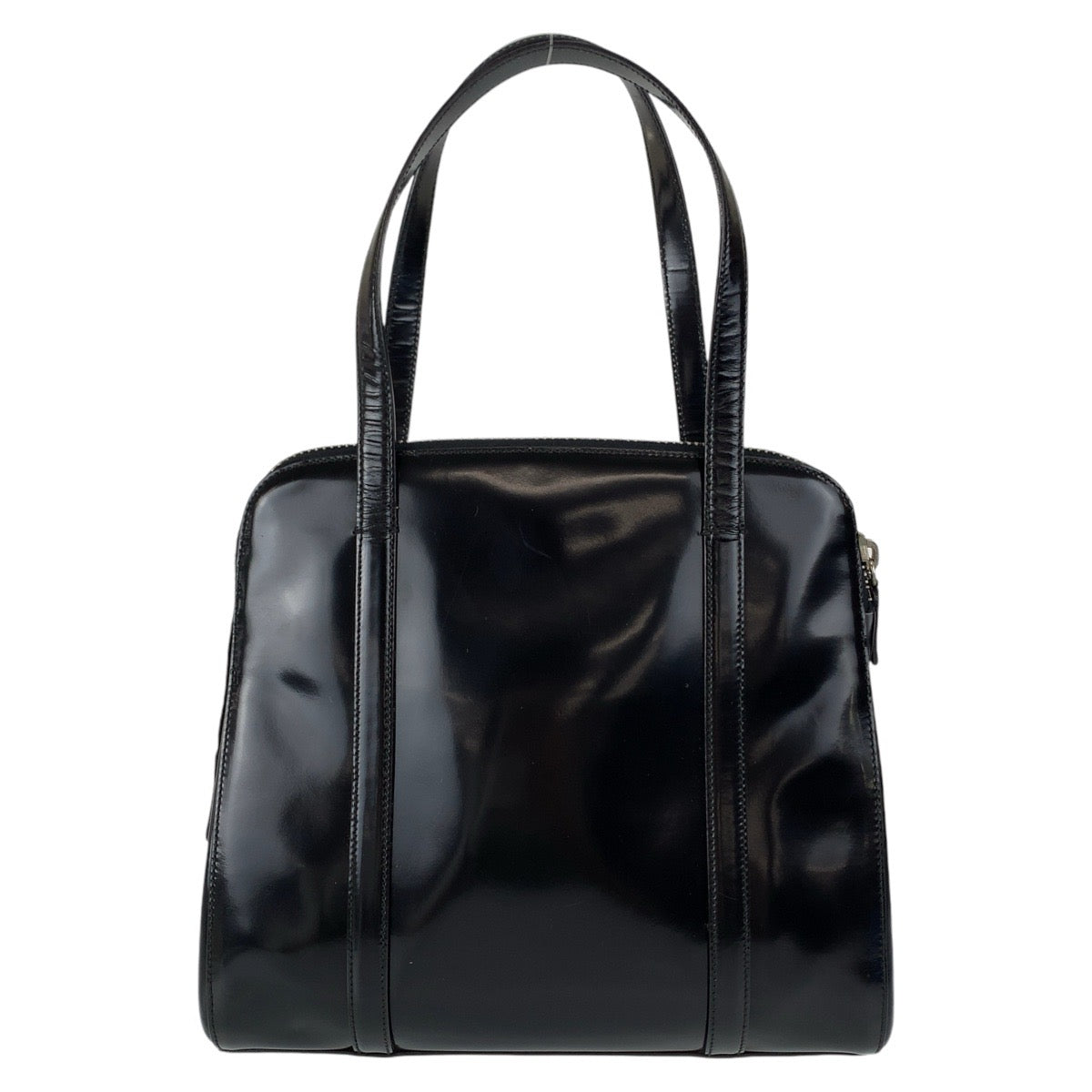 PRADA Prada Black Silver Hardware Patent Leather Handbag Tote Bag Women's