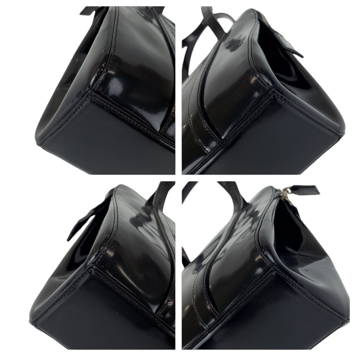 PRADA Prada Black Silver Hardware Patent Leather Handbag Tote Bag Women's