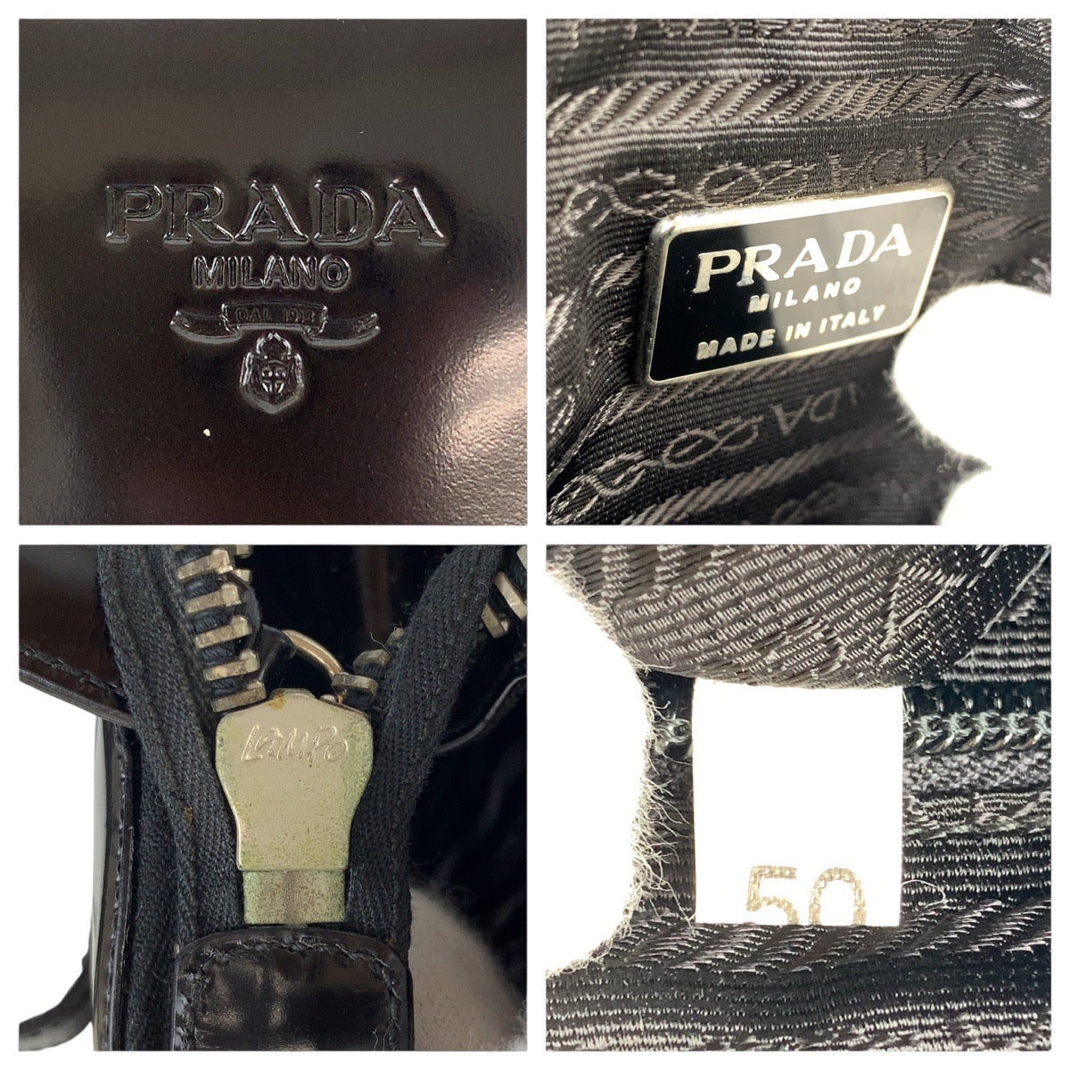 PRADA Prada Black Silver Hardware Patent Leather Handbag Tote Bag Women's