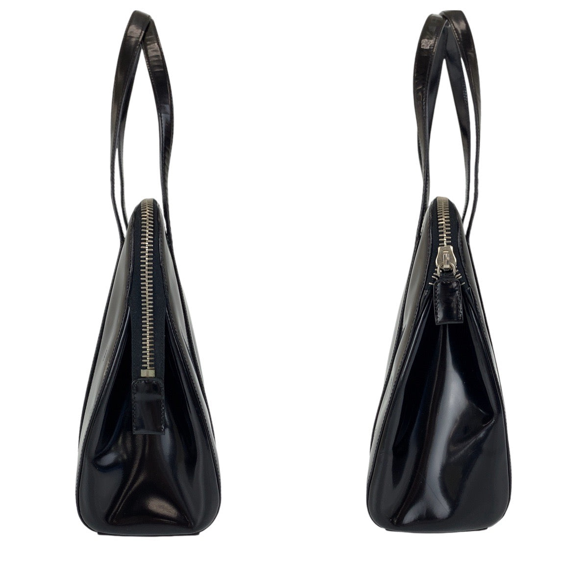 PRADA Prada Black Silver Hardware Patent Leather Handbag Tote Bag Women's