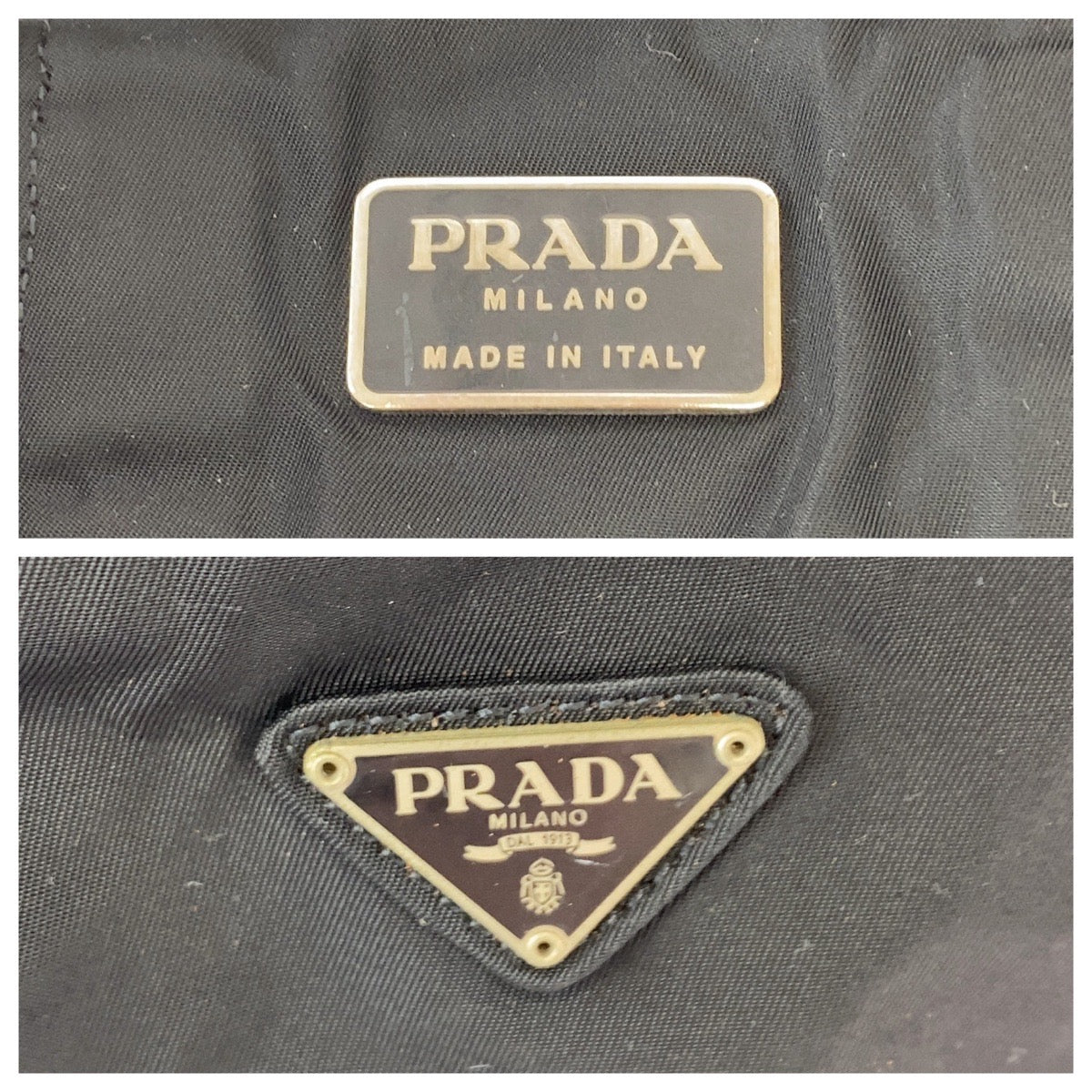 12806
 PRADA Prada Tessuto Triangle Logo Plate Black Silver Hardware Nylon Handbag Vanity Bag Women's