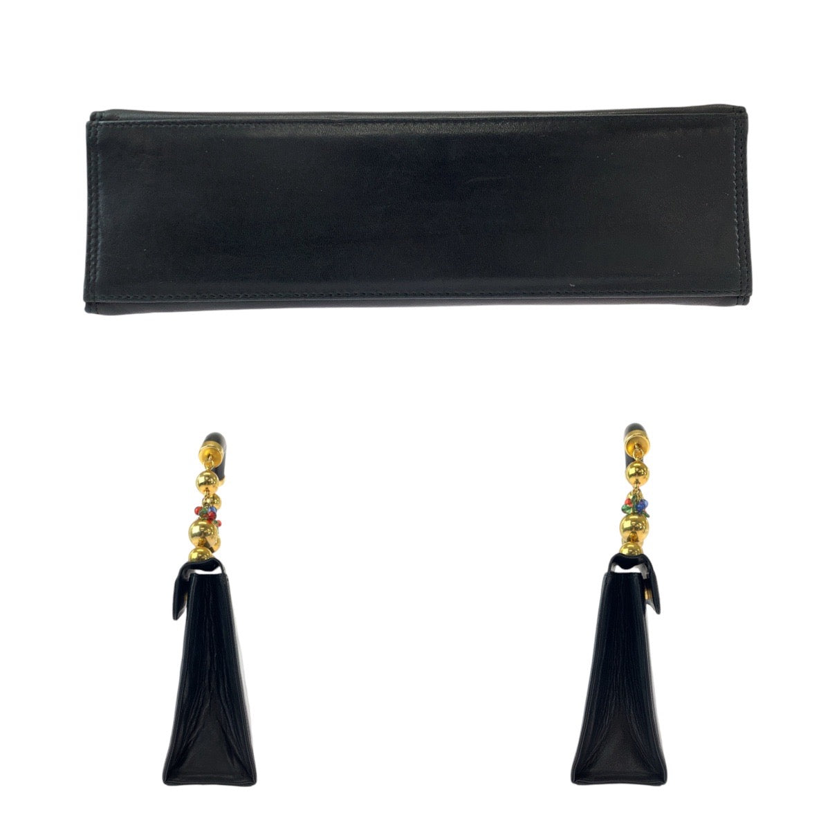 13288
Gianni Versace ジャンニ ヴェルサーチ ヴィンテージ ビジュー ボールチェーン ブラック 黒 ゴールド金具 レザー / リザード ハンドバッグ  レディース
