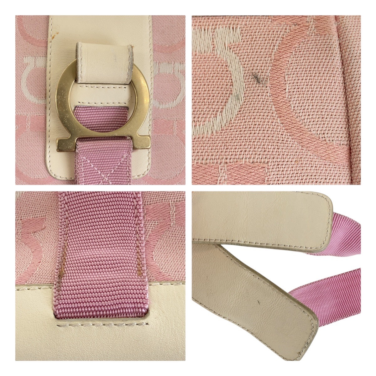 13291
Salvatore Ferragamo サルヴァトーレフェラガモ ピンク アイボリー ゴールド金具 キャンバス / レザー トートバッグ ショルダーバッグ  レディース