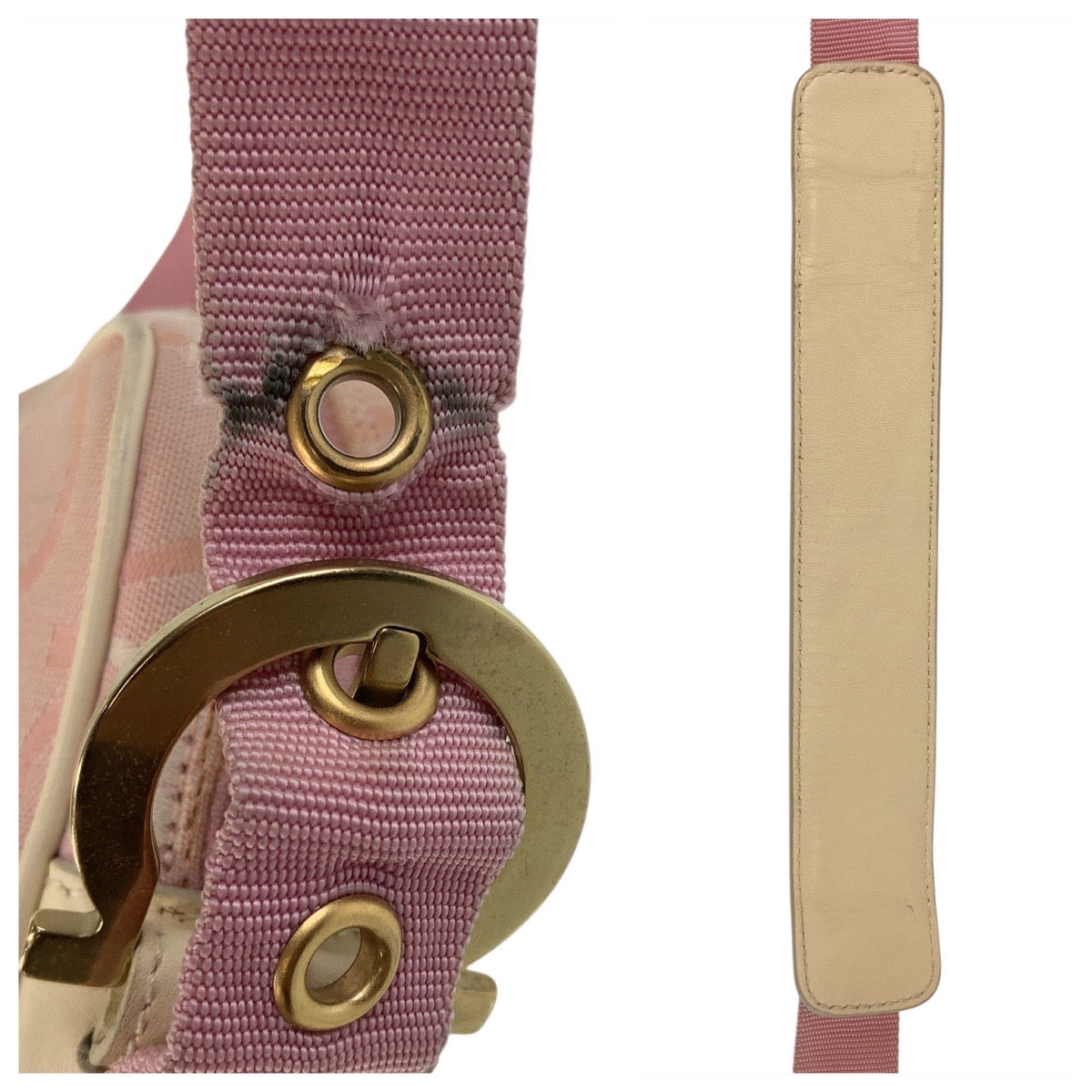 13292
Salvatore Ferragamo サルヴァトーレフェラガモ ガンチーニ ピンク ゴールド金具 キャンバス / レザー 斜め掛け ショルダーバッグ ポシェット  レディース B5