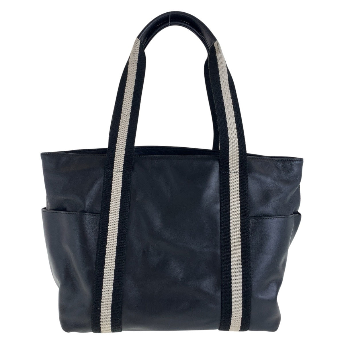 BALLY バリー ストライプ ブラック 黒 ホワイト シルバー金具 レザー トートバッグ ハンドバッグ  レディース