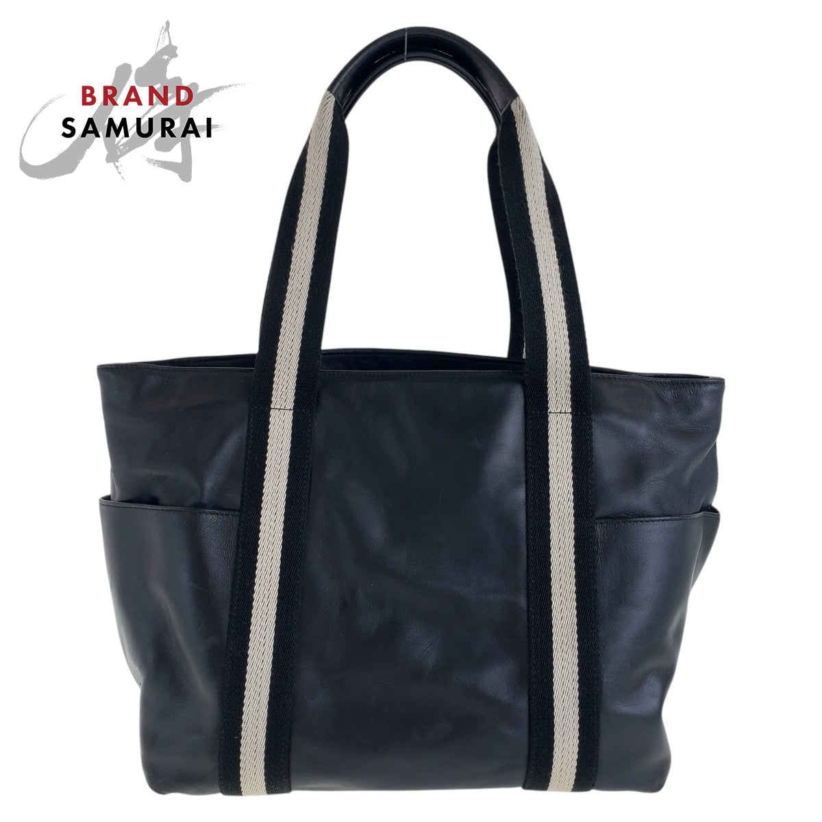 BALLY バリー ストライプ ブラック 黒 ホワイト シルバー金具 レザー トートバッグ ハンドバッグ  レディース
