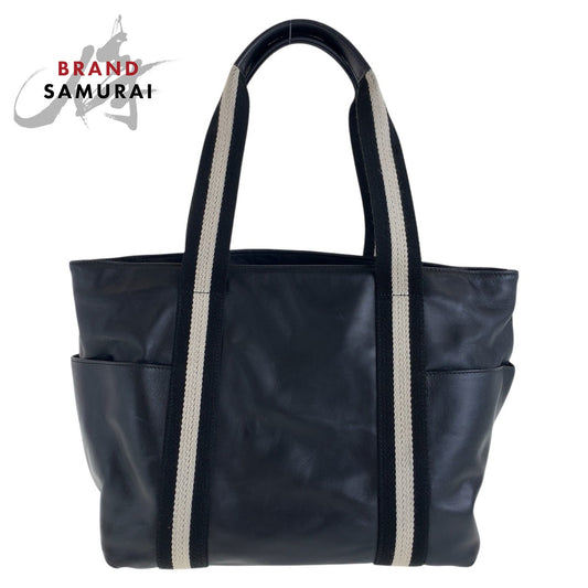 BALLY バリー ストライプ ブラック 黒 ホワイト シルバー金具 レザー トートバッグ ハンドバッグ  レディース