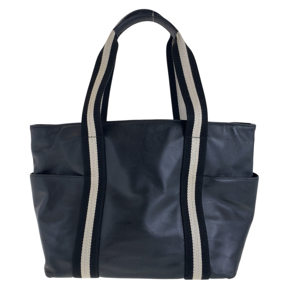 BALLY バリー ストライプ ブラック 黒 ホワイト シルバー金具 レザー トートバッグ ハンドバッグ  レディース