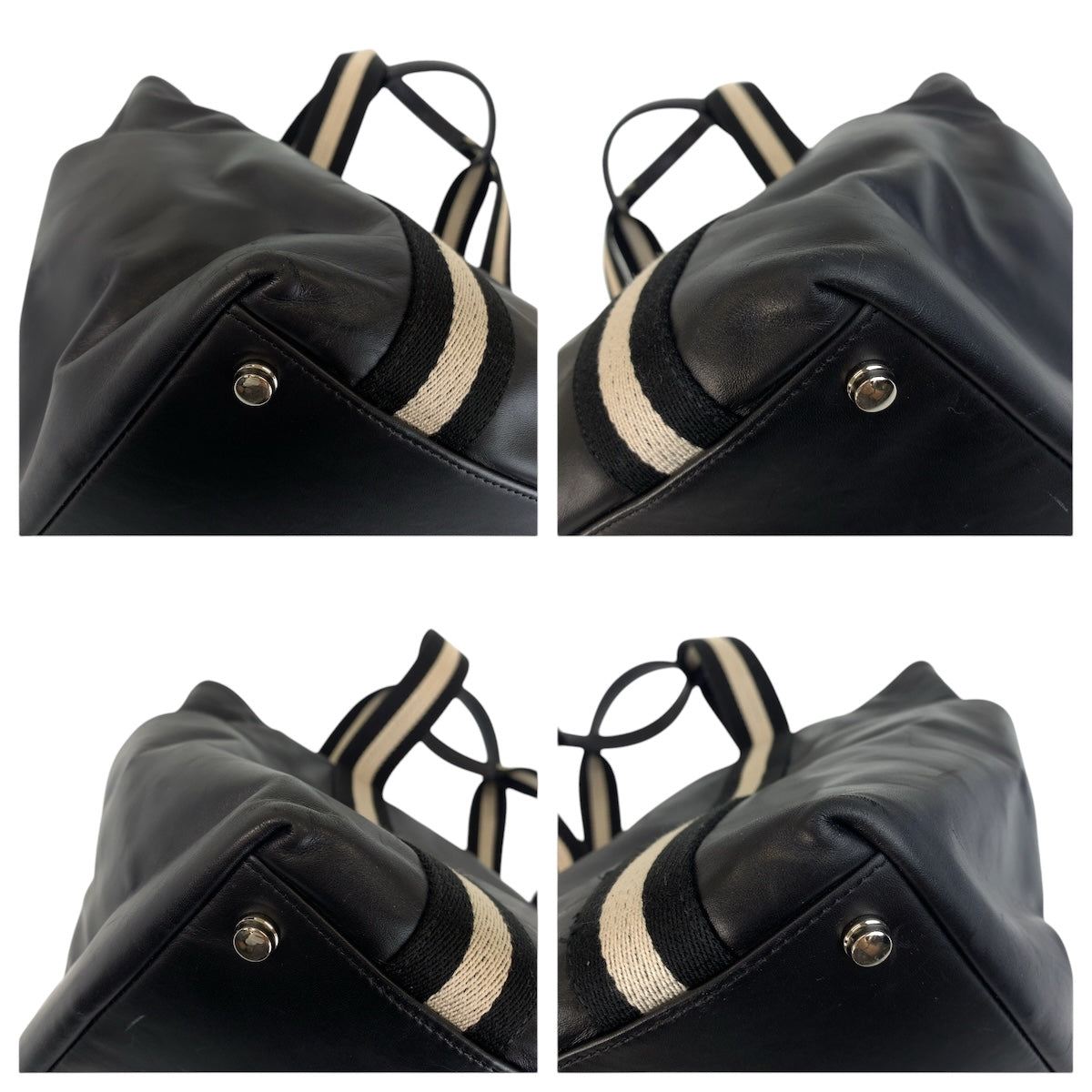 BALLY バリー ストライプ ブラック 黒 ホワイト シルバー金具 レザー トートバッグ ハンドバッグ  レディース
