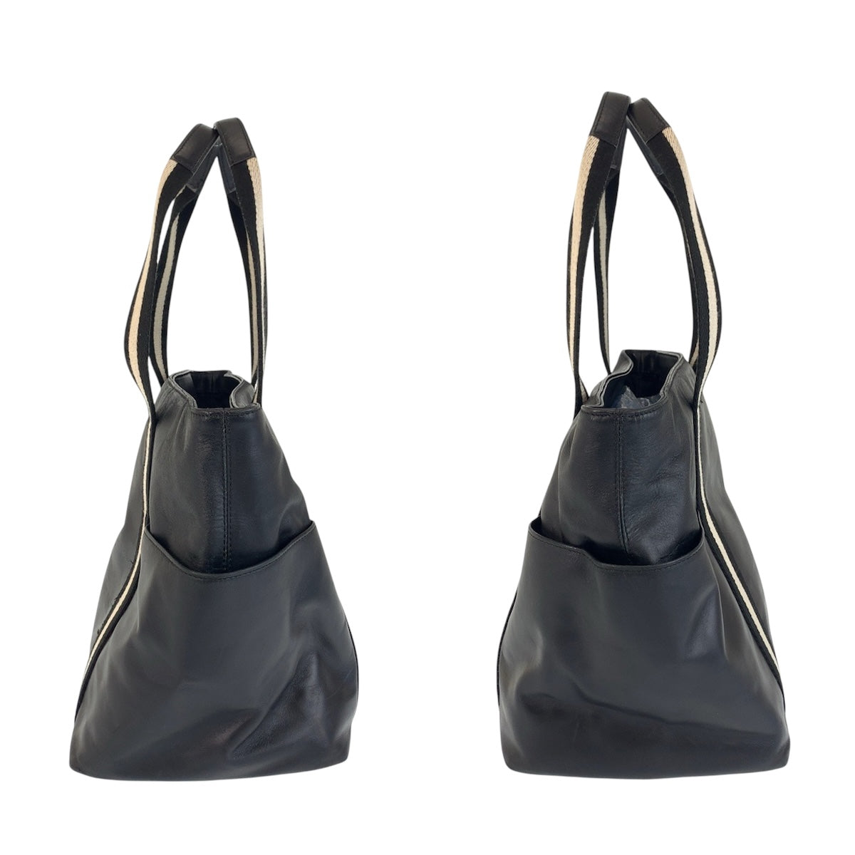 BALLY バリー ストライプ ブラック 黒 ホワイト シルバー金具 レザー トートバッグ ハンドバッグ  レディース