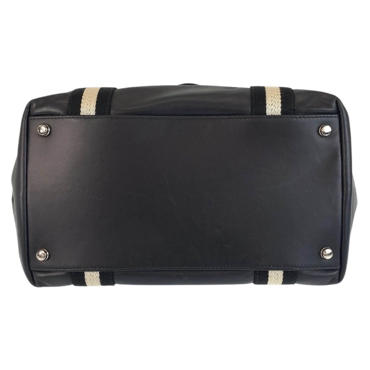 BALLY バリー ストライプ ブラック 黒 ホワイト シルバー金具 レザー トートバッグ ハンドバッグ  レディース