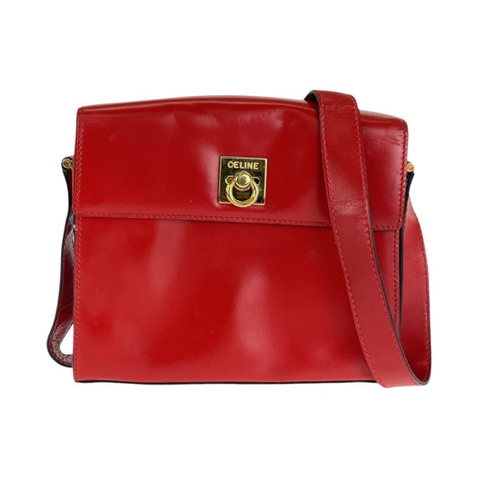 13293
CELINE セリーヌ ヴィンテージ ロゴリング レッド ゴールド金具 レザー ショルダーバッグ ポシェット  レディース