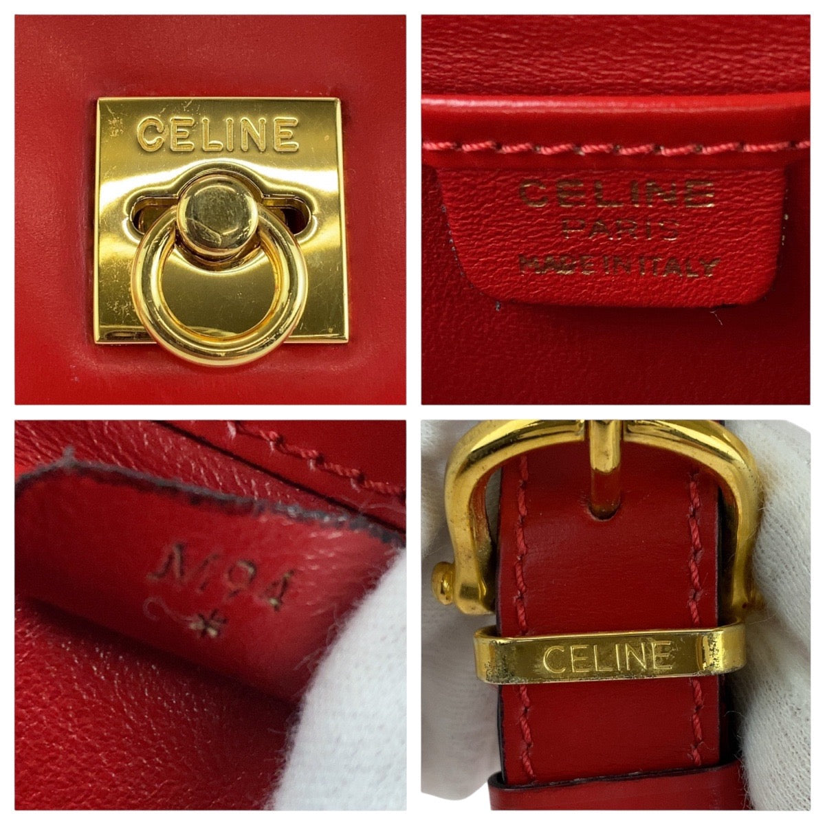 13293
CELINE セリーヌ ヴィンテージ ロゴリング レッド ゴールド金具 レザー ショルダーバッグ ポシェット  レディース