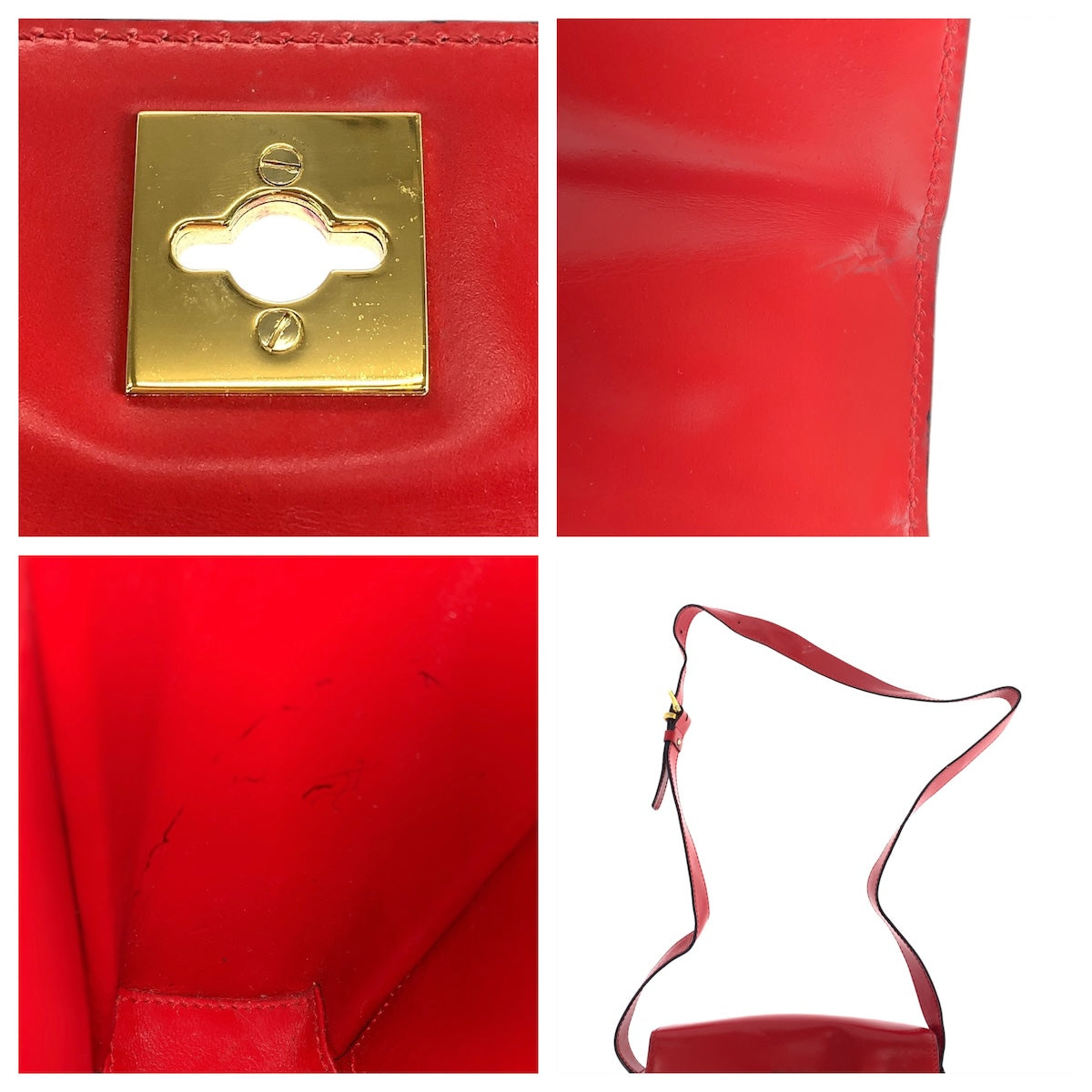 13293
CELINE セリーヌ ヴィンテージ ロゴリング レッド ゴールド金具 レザー ショルダーバッグ ポシェット  レディース