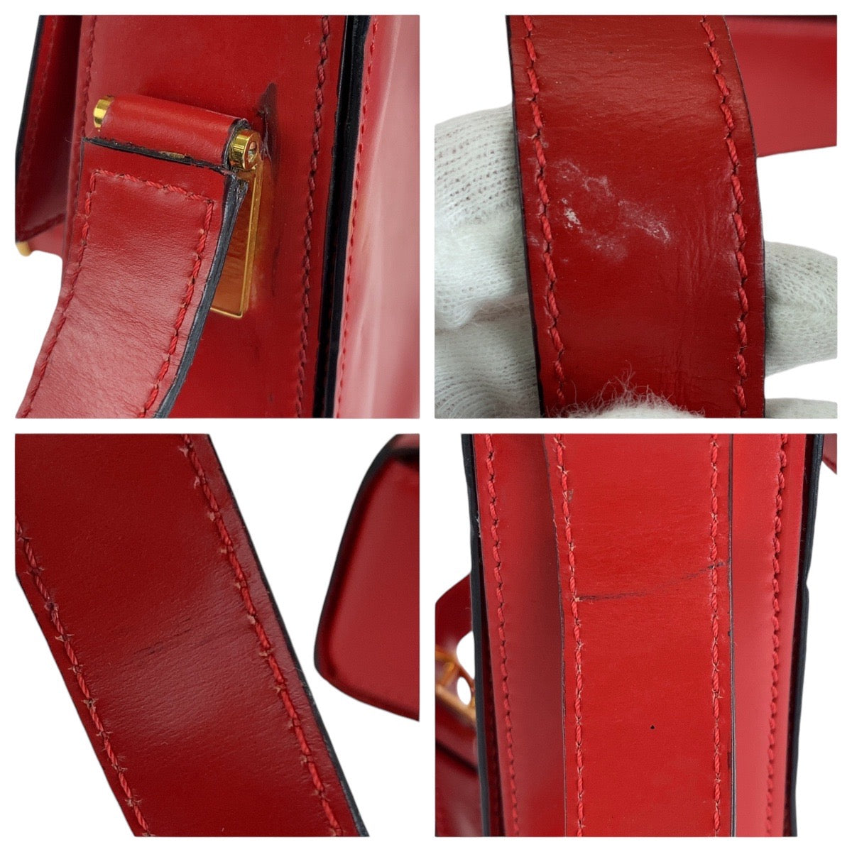 13293
CELINE セリーヌ ヴィンテージ ロゴリング レッド ゴールド金具 レザー ショルダーバッグ ポシェット  レディース
