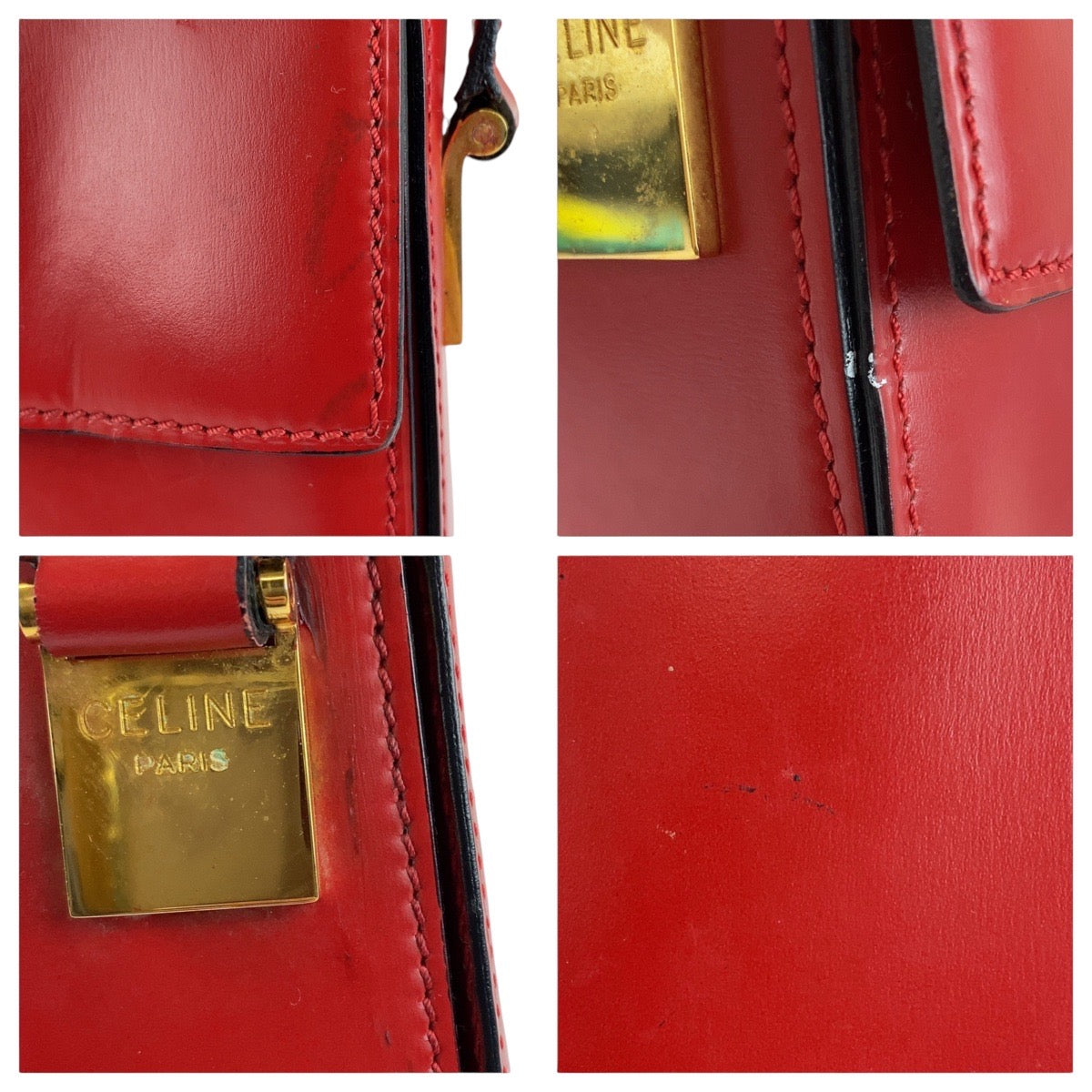 13293
CELINE セリーヌ ヴィンテージ ロゴリング レッド ゴールド金具 レザー ショルダーバッグ ポシェット  レディース