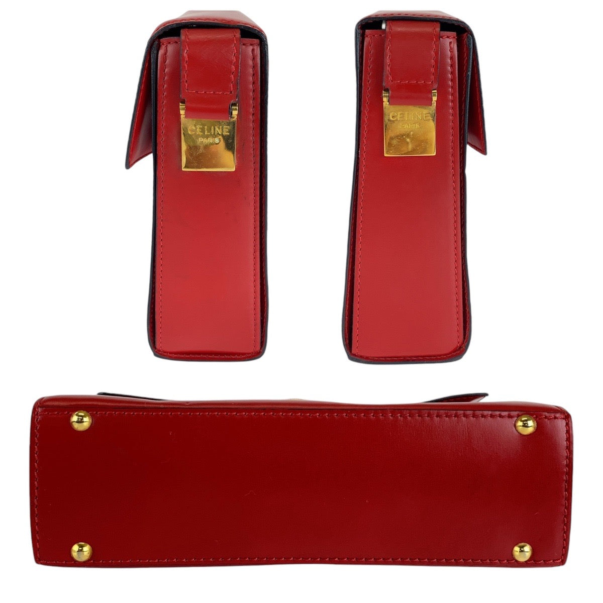 13293
CELINE セリーヌ ヴィンテージ ロゴリング レッド ゴールド金具 レザー ショルダーバッグ ポシェット  レディース