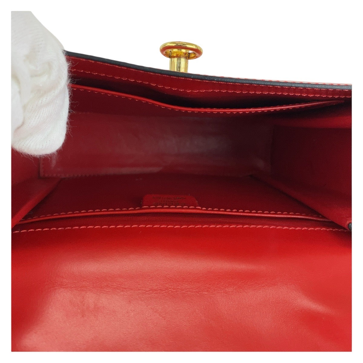 13293
CELINE セリーヌ ヴィンテージ ロゴリング レッド ゴールド金具 レザー ショルダーバッグ ポシェット  レディース