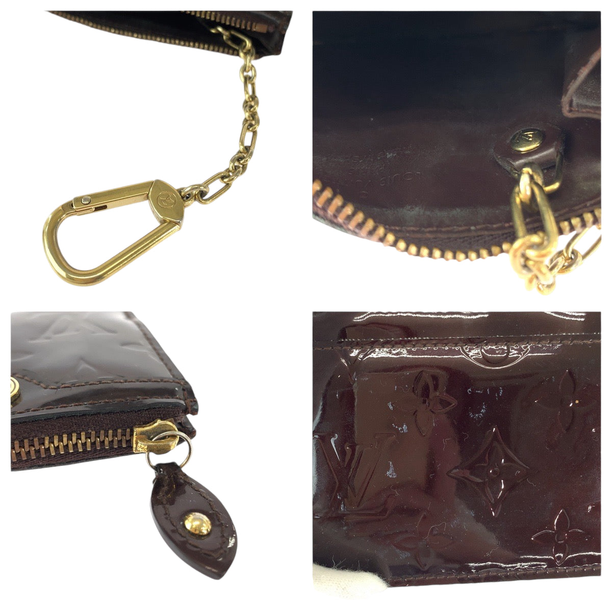 13295
LOUIS VUITTON ルイヴィトン モノグラム ヴェルニ ポシェット クレNM アラマント ボルドー ゴールド金具 パテントレザー M93557 コインケース キーリング付き  レディース