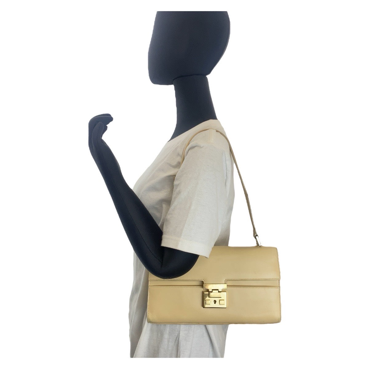 14067
GUCCI グッチ ヴィンテージ レディロック ミラー付き ベージュ ゴールド金具 レザー 001 4214 ショルダーバッグ  レディース