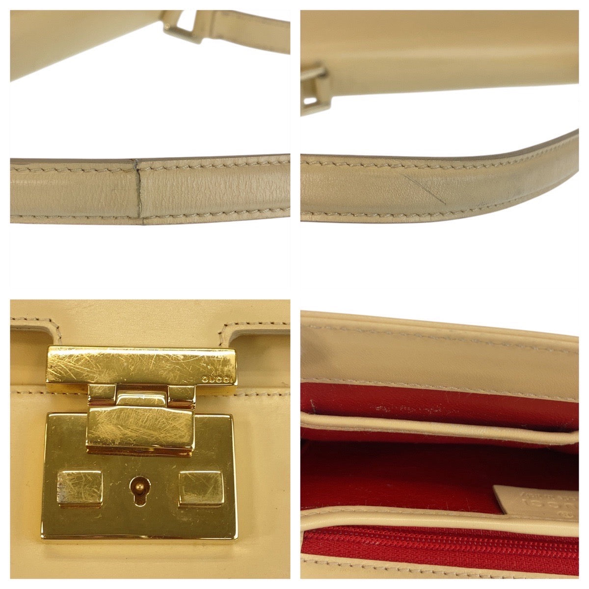 14067
GUCCI グッチ ヴィンテージ レディロック ミラー付き ベージュ ゴールド金具 レザー 001 4214 ショルダーバッグ  レディース