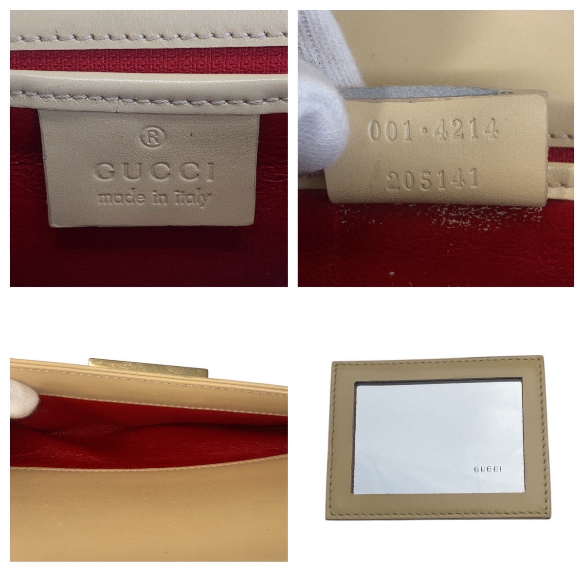 14067
GUCCI グッチ ヴィンテージ レディロック ミラー付き ベージュ ゴールド金具 レザー 001 4214 ショルダーバッグ  レディース
