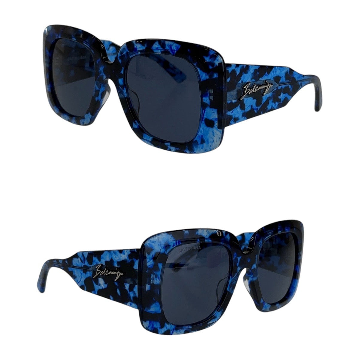 13299
 BALENCIAGA Square Full Rim Unisex Blue Marble Silver Hardware Plastic BB0119S 003 53□23 140 Sunglasses Square Men's