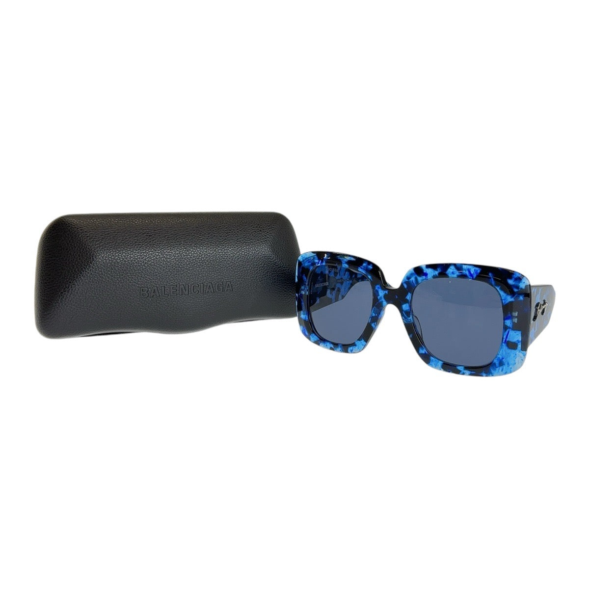 13299
 BALENCIAGA Square Full Rim Unisex Blue Marble Silver Hardware Plastic BB0119S 003 53□23 140 Sunglasses Square Men's