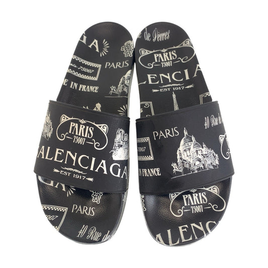 13300
 BALENCIAGA Size 12/29.5cm Black White Rubber Sandals Slippers Slides Men's