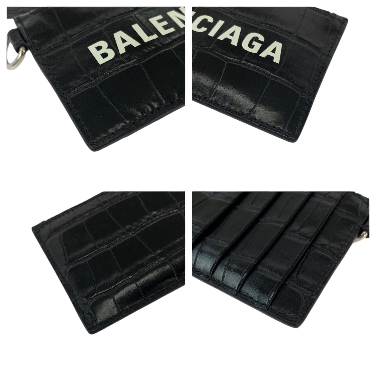 13302
BALENCIAGA バレンシアガ 型押し ブラック 黒 シルバー金具 レザー 594548 コインケース フラグメントケース カードケース ネックストラップ  メンズ